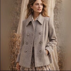 London Fog Gray Wool Blend Double Breasted Pea Coat Women’s Fully Lined Sz L